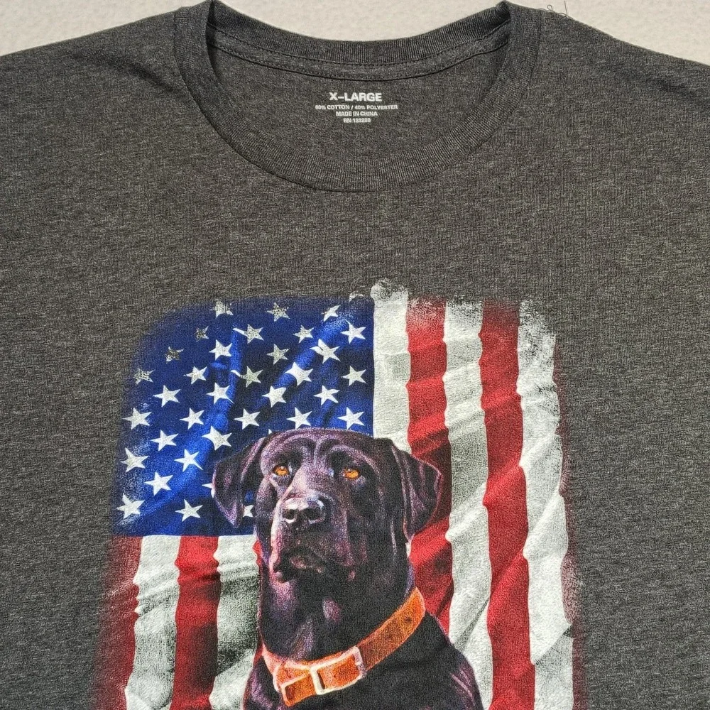 American Flag Patriotic Lab dog print Graphic T Shirt Mens XL Short Sleeve